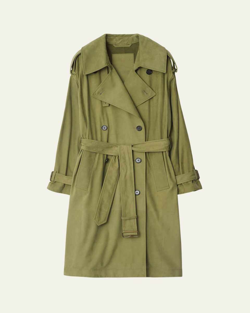 Double-Breasted Suede Trench Coat